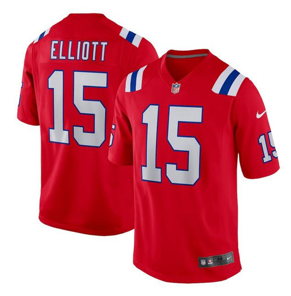 Men's New England Patriots #15 Ezekiel Elliott Red Stitched Game Jersey
